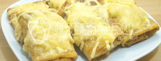 запеченные блины с курицей и грибами. Шаг 14