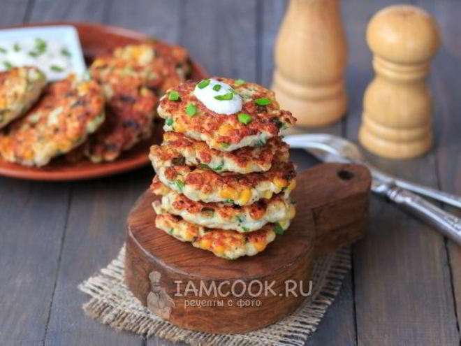 Рецепт куриных оладий с кукурузой