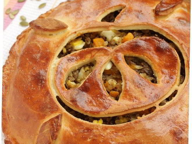 Рецепт пирога с печенью, рисом и тыквой