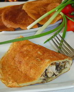 Блинчатые пирожки с начинкой из курятины и грибов