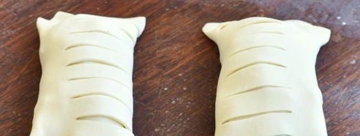 пирожки с курицей и ветчиной из слоеного теста. Шаг 7