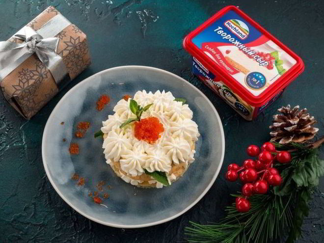 Рецепт пирожных с творожным сыром, зеленью и красной икрой