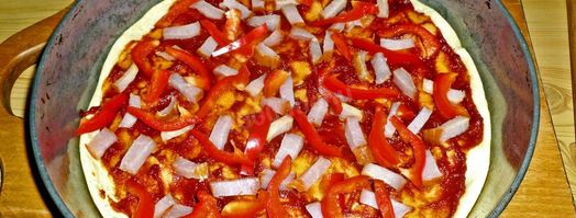 пицца на жидком тесте со свининой, помидорами и перцем. Шаг 14