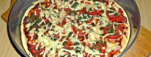 пицца на жидком тесте со свининой, помидорами и перцем. Шаг 19