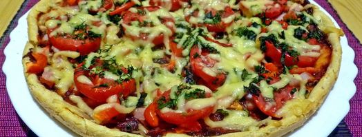 пицца на жидком тесте со свининой, помидорами и перцем. Шаг 20