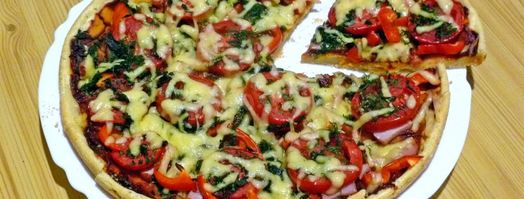 пицца на жидком тесте со свининой, помидорами и перцем. Шаг 21