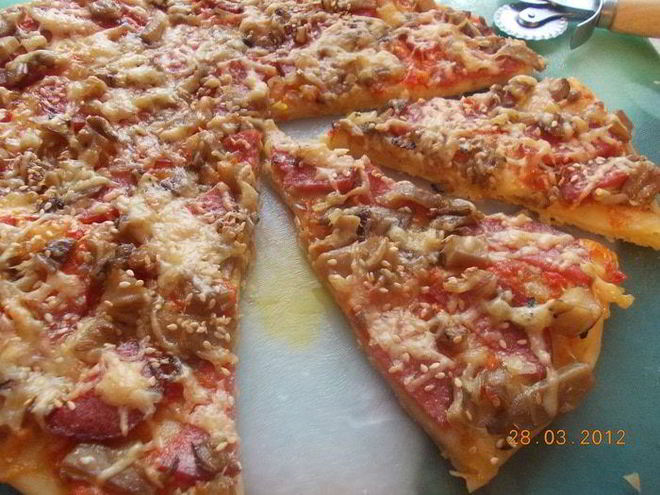 Рецепт пиццы с салями и грибами