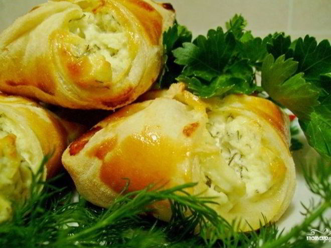 Рецепт слоеных конвертиков с творогом