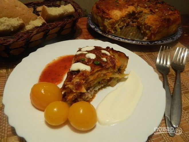 Рецепт мясного торта с рисом голубчик