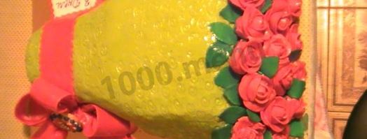 торт с бантом из мастики букет роз. Шаг 18