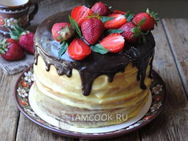 Рецепт торта с клубникой и заварным кремом