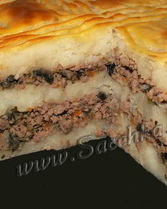 Картофельная запеканка с грибами и куриными сердечками