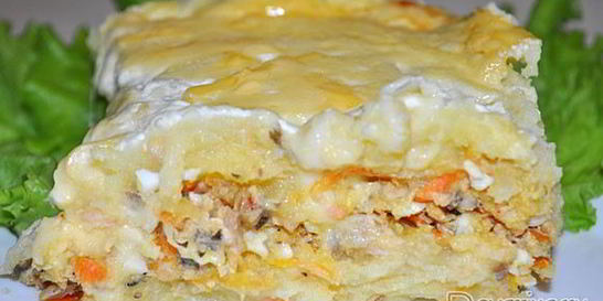 Картофельная запеканка с рыбными консервами