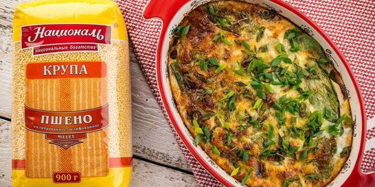 Пшенная запеканка с курицей и шпинатом