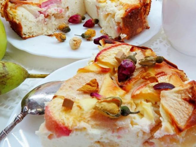 Рецепт творожной запеканки с нектарином и яблоком