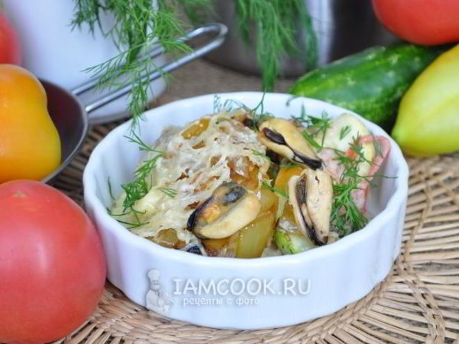 Рецепт запеканки из кабачков с мидиями