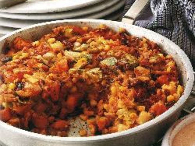 Рецепт запеканки из курицы с картошкой, бататом и кукурузой