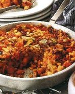 Запеканка из курицы с картошкой, бататом и кукурузой