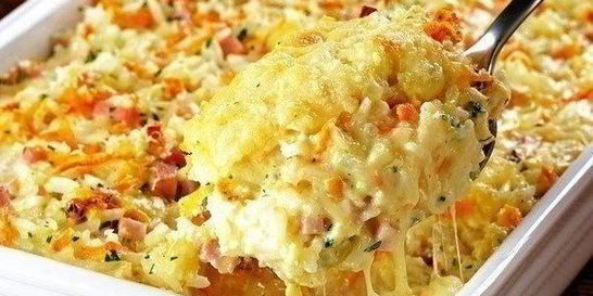 Запеканка из риса с ветчиной и сыром