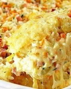 Запеканка из риса с ветчиной и сыром