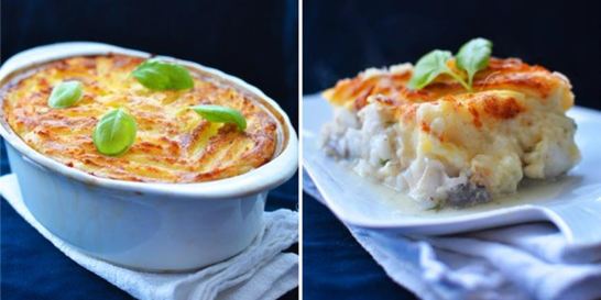 Запеканка из рыбы под молочным соусом и картофельной шубой