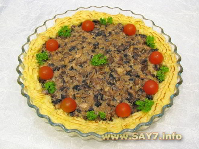 Рецепт запеканки с грибами и картофельным пюре