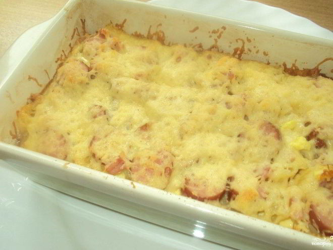 Рецепт запеканки с сосисками