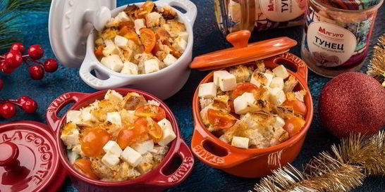 Запеканка с тунцом, овощами и брынзой