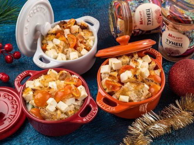 Рецепт запеканки с тунцом, овощами и брынзой