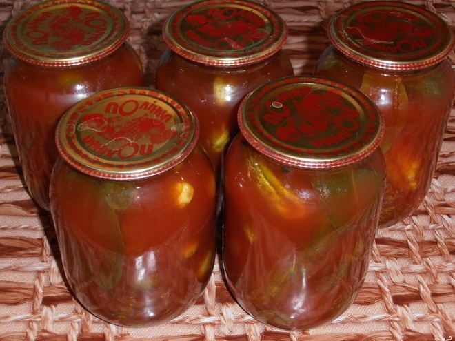 Рецепт огурцов в томате на зиму