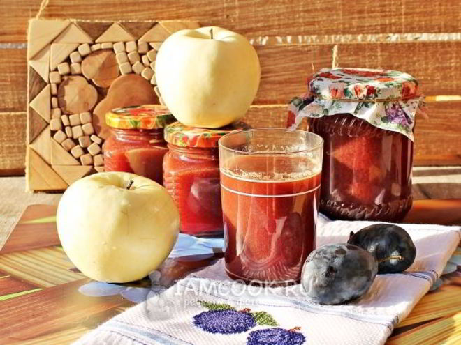Рецепт яблочно-сливового сок на зиму