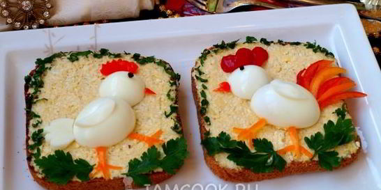 Праздничные бутерброды Курочка и Петушок