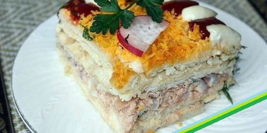 Закусочный бутербродный торт с рыбой