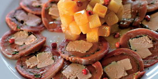 Карпаччо из утки с фуа-гра и грушами