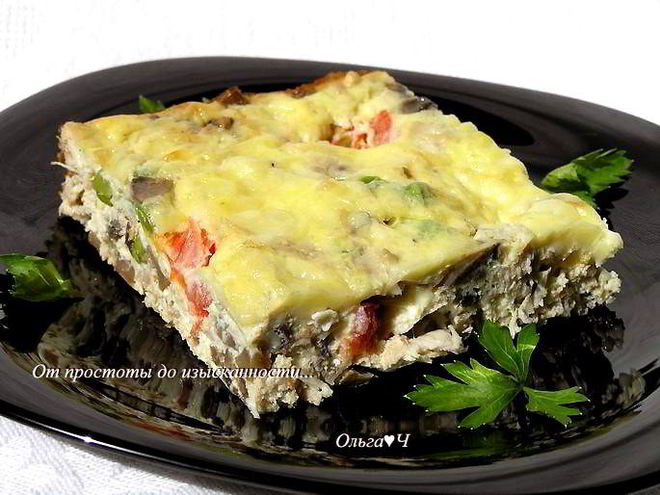 Рецепт фриттаты с курицей, грибами и зеленым горошком