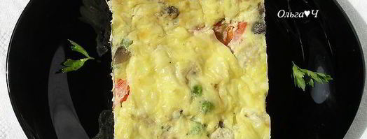 фриттата с курицей, грибами и зеленым горошком. Шаг 6