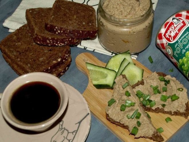 Рецепт паштета из куриной печени и зеленого горошка