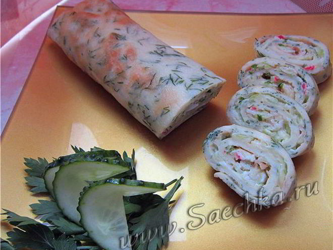 Рецепт блинного крабового рулетика