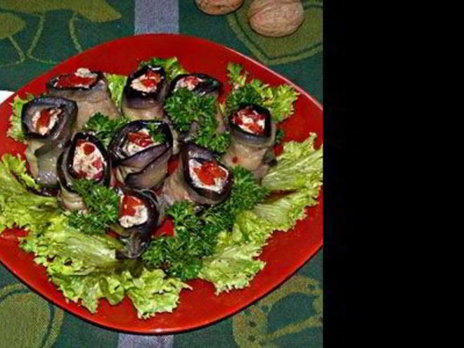 Рецепт рулетиков из баклажанов ореховые