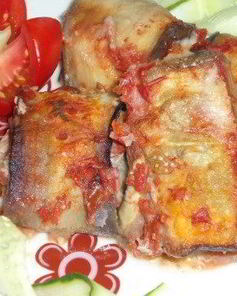 Рулеты из баклажанов с мясом