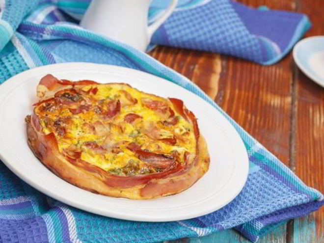 Рецепт тарта татен с грибами, зеленой фасолью и беконом