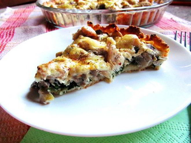 Рецепт тарта взлетная полоса со шпинатом, курицей и грибами