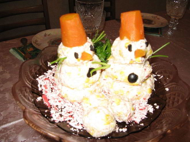 Рецепт закуски крабовые снеговики